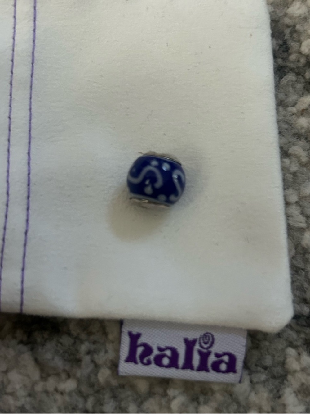 Halia “Finger Paint” Blue & White Polka Dot Bead Charm - Sterling Silver